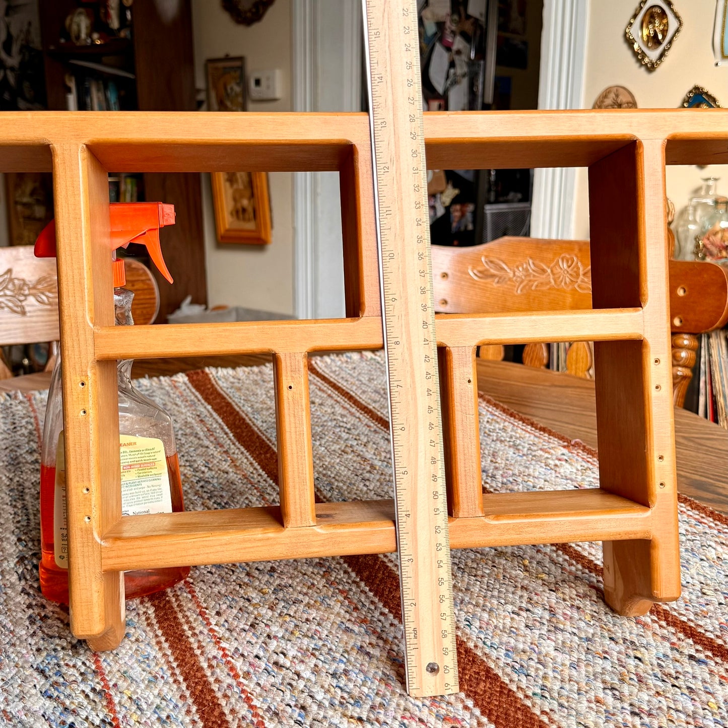 Vintage Amish Solid Blonde Wood Five Compartment Wall Shelf
