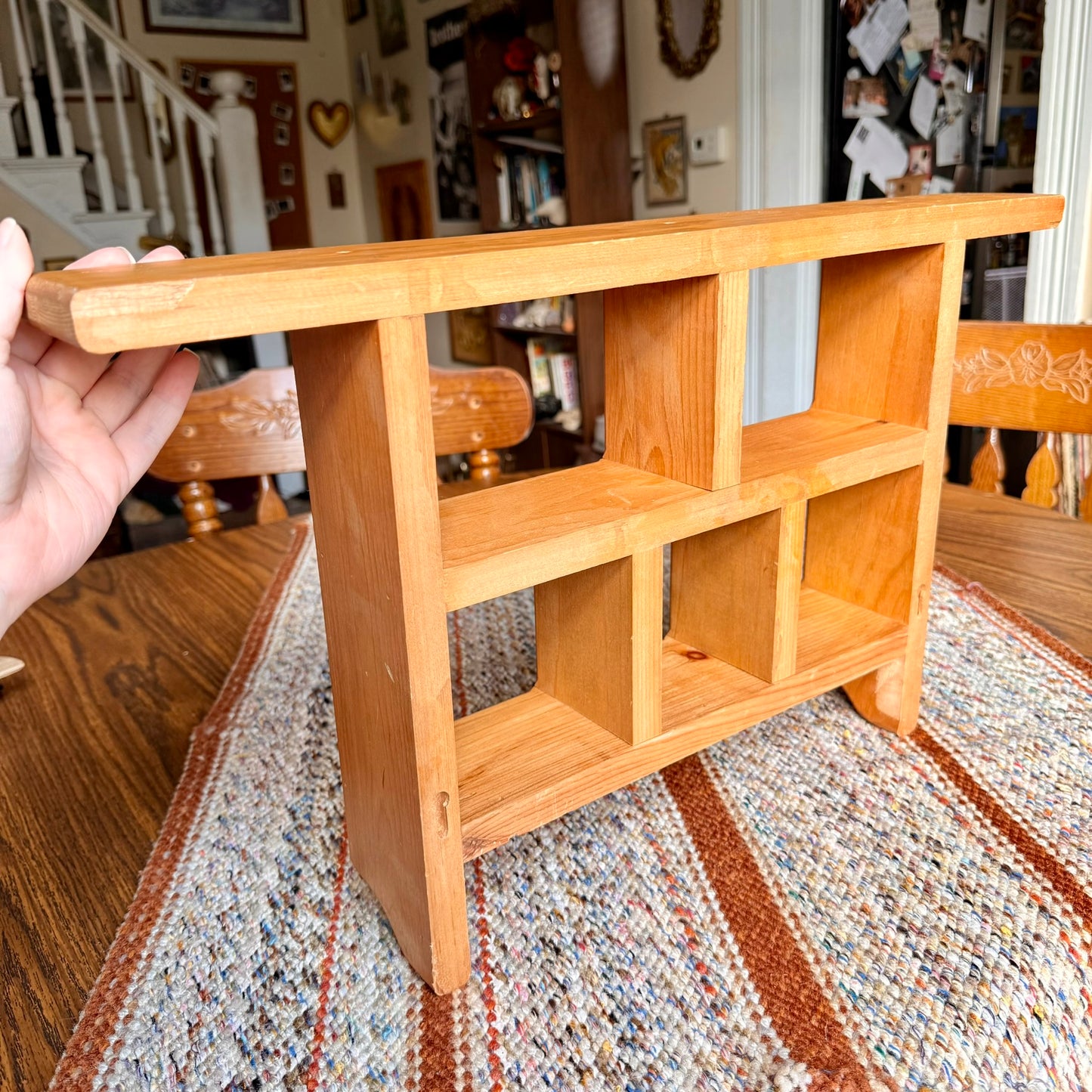 Vintage Amish Solid Blonde Wood Five Compartment Wall Shelf