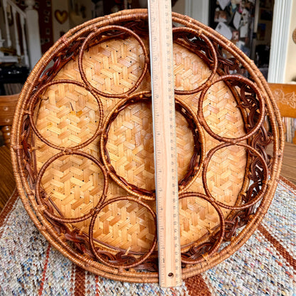 Vintage Wicker Rattan 8 Glass and One Pitcher Drink Server Basket