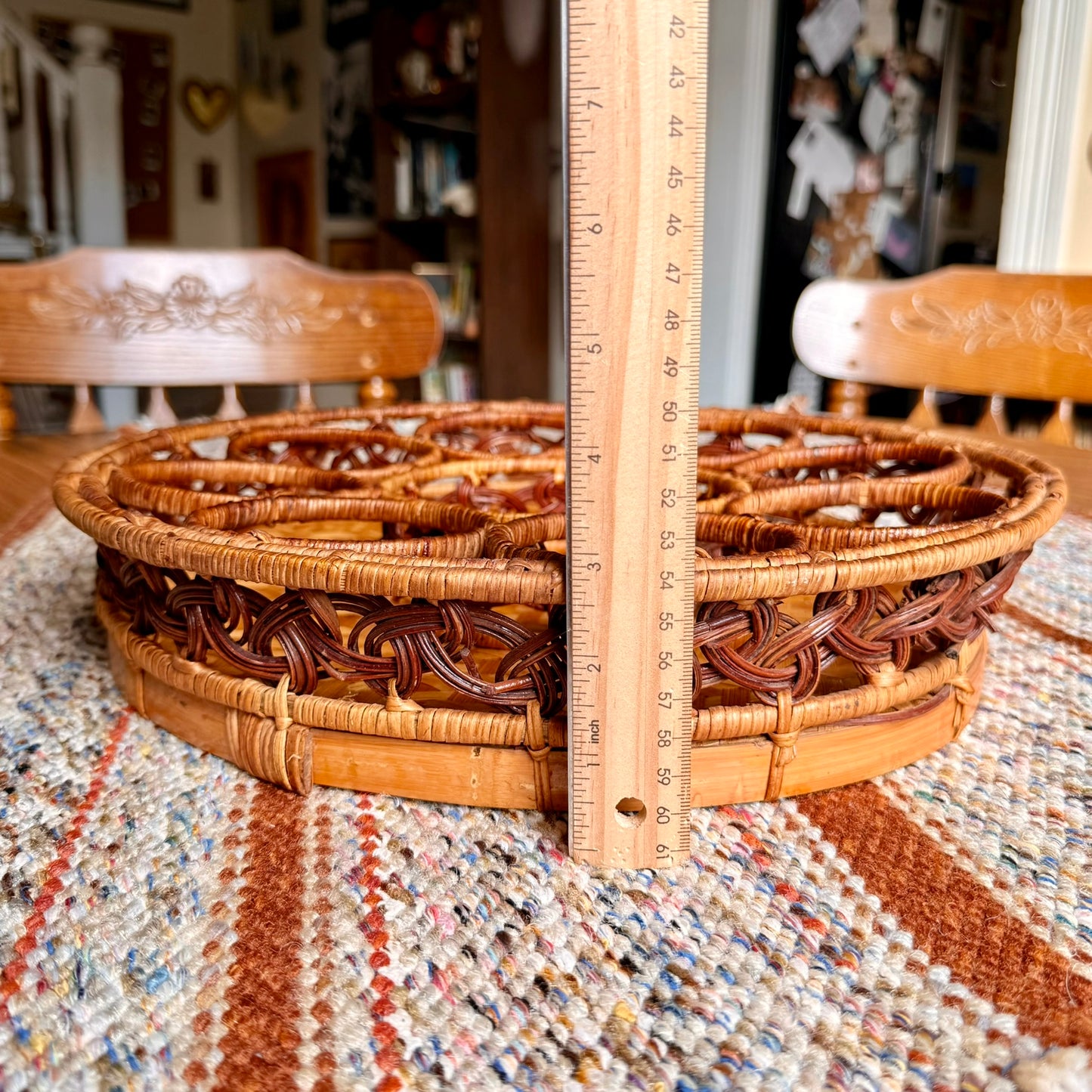 Vintage Wicker Rattan 8 Glass and One Pitcher Drink Server Basket