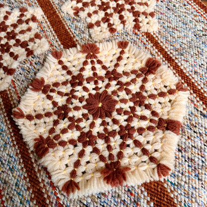 Set of 3 Vintage 70s Mid-Century Modern Handmade Woven Trivets / Pot Holders