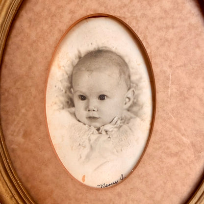 Antique Baby Photo in Antique Victorian Gold Gilt Ornate Oval Frame