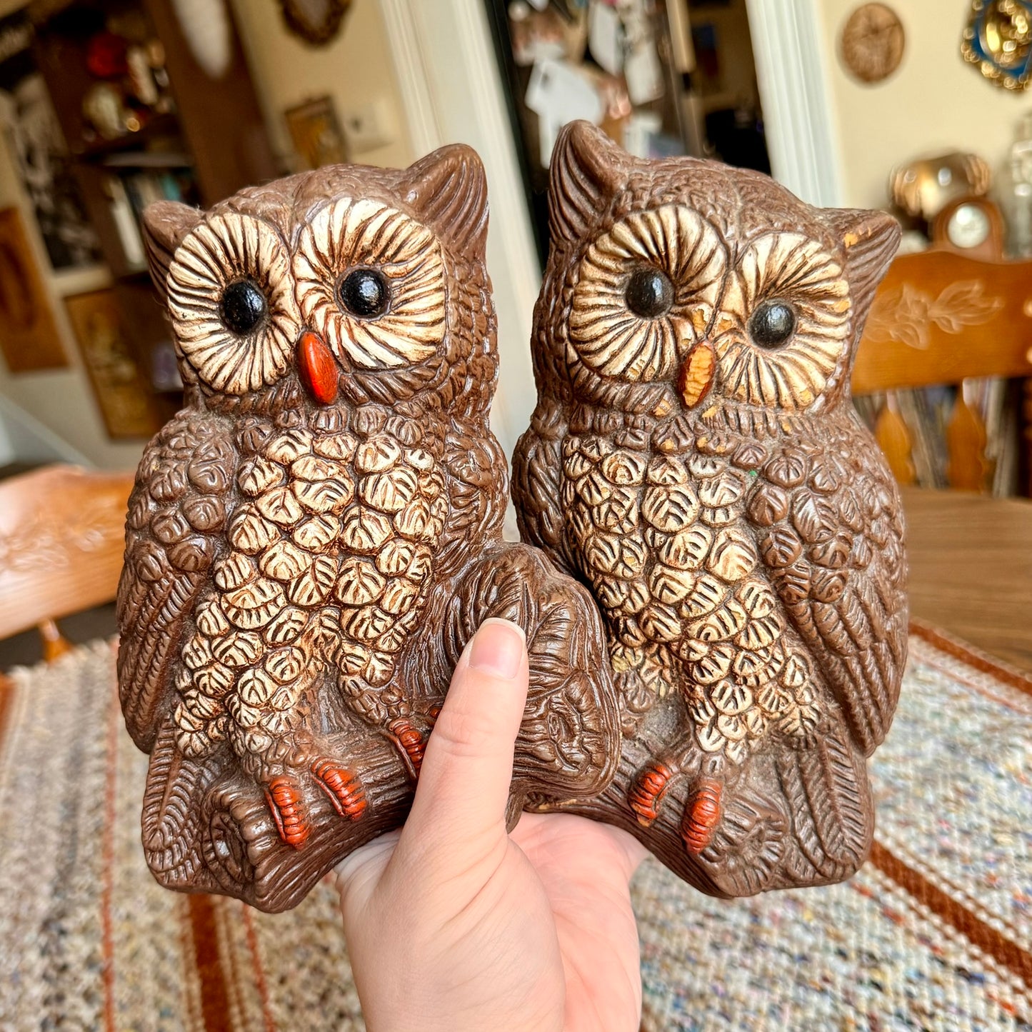 Set of 2 Vintage Mid-Century Modern 1970s Homco Home Interiors Owl Wall Hangings
