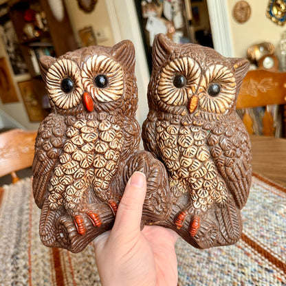 Set of 2 Vintage Mid-Century Modern 1970s Homco Home Interiors Owl Wall Hangings