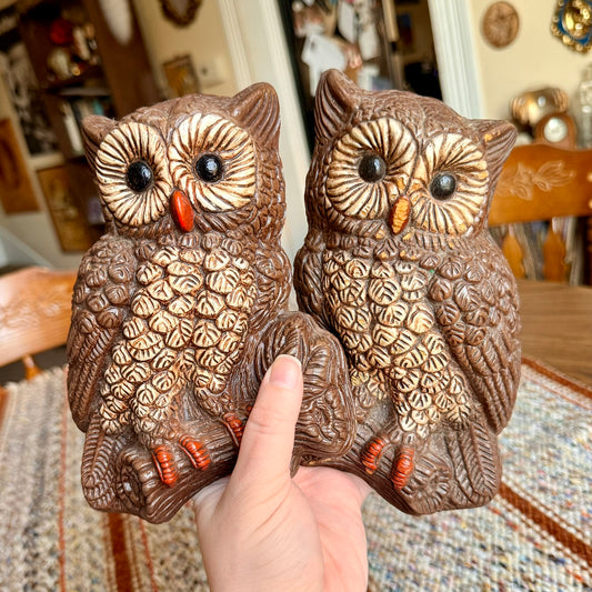 Set of 2 Vintage Mid-Century Modern 1970s Homco Home Interiors Owl Wall Hangings