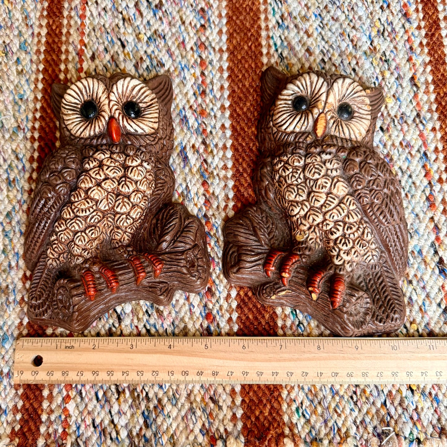 Set of 2 Vintage Mid-Century Modern 1970s Homco Home Interiors Owl Wall Hangings