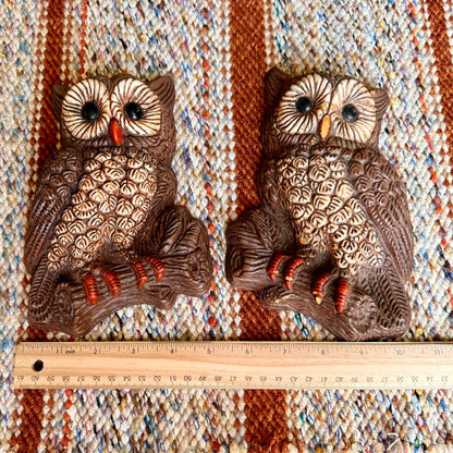 Set of 2 Vintage Mid-Century Modern 1970s Homco Home Interiors Owl Wall Hangings