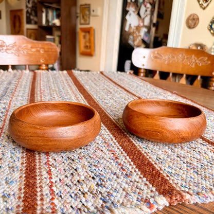 Set of 2 Vintage Mid-Century Modern Teakwood Salad Bowls - Solid Teakwood Catch All