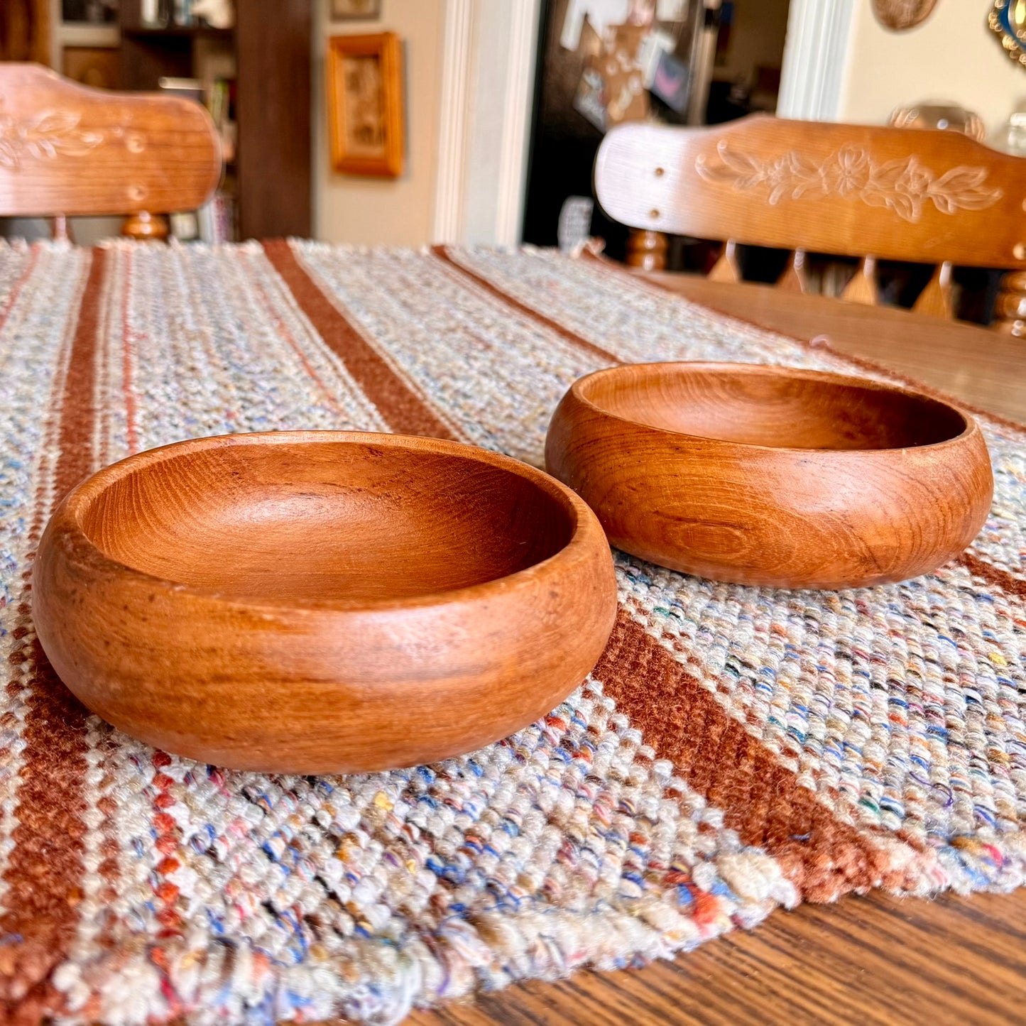Set of 2 Vintage Mid-Century Modern Teakwood Salad Bowls - Solid Teakwood Catch All
