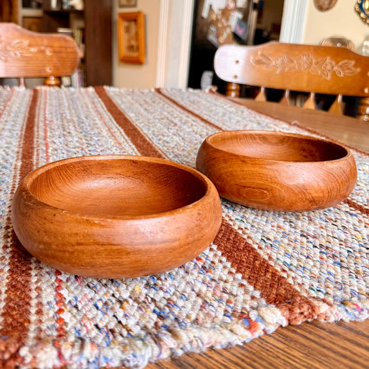 Set of 2 Vintage Mid-Century Modern Teakwood Salad Bowls - Solid Teakwood Catch All