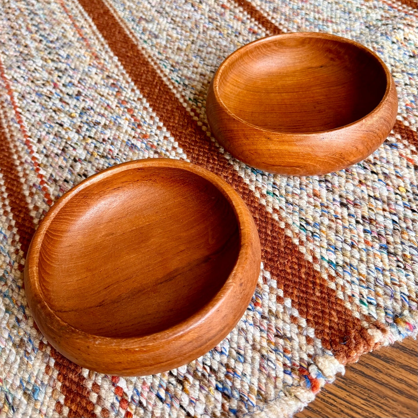Set of 2 Vintage Mid-Century Modern Teakwood Salad Bowls - Solid Teakwood Catch All