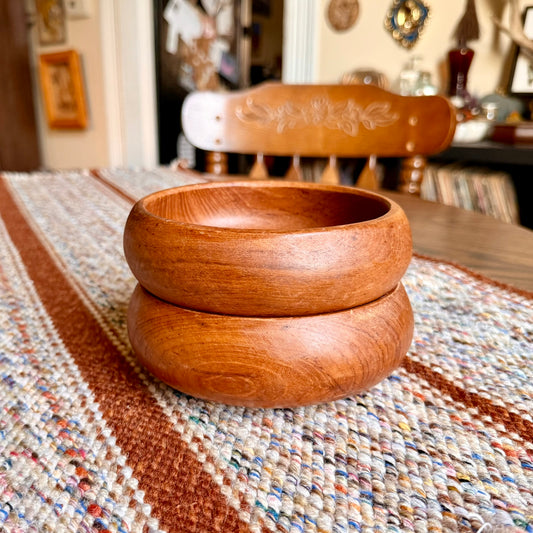 Set of 2 Vintage Mid-Century Modern Teakwood Salad Bowls - Solid Teakwood Catch All