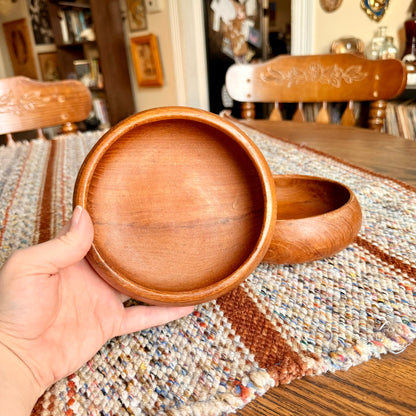 Set of 2 Vintage Mid-Century Modern Teakwood Salad Bowls - Solid Teakwood Catch All