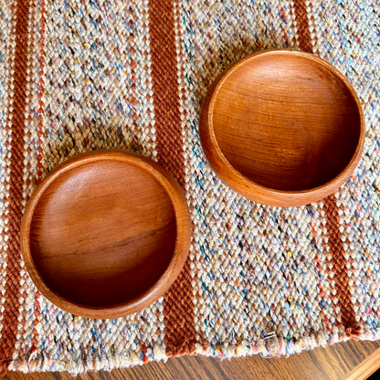 Set of 2 Vintage Mid-Century Modern Teakwood Salad Bowls - Solid Teakwood Catch All