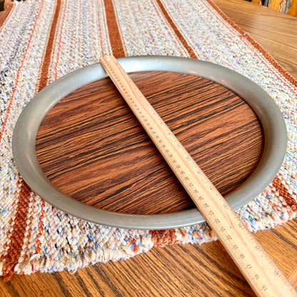 Vintage Towle Pewter and Laminate Wood Grain 14" Round Barware Serving Tray