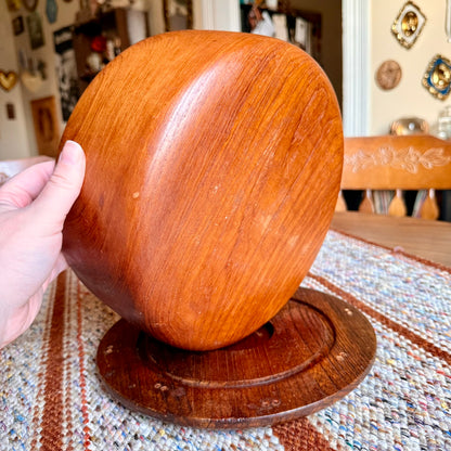 Vintage Teak Wood Salad Bowl Mid-Century Danish Modern Style Solid Teak Carved Bowl