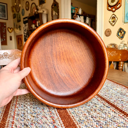 Vintage Teak Wood Salad Bowl Mid-Century Danish Modern Style Solid Teak Carved Bowl