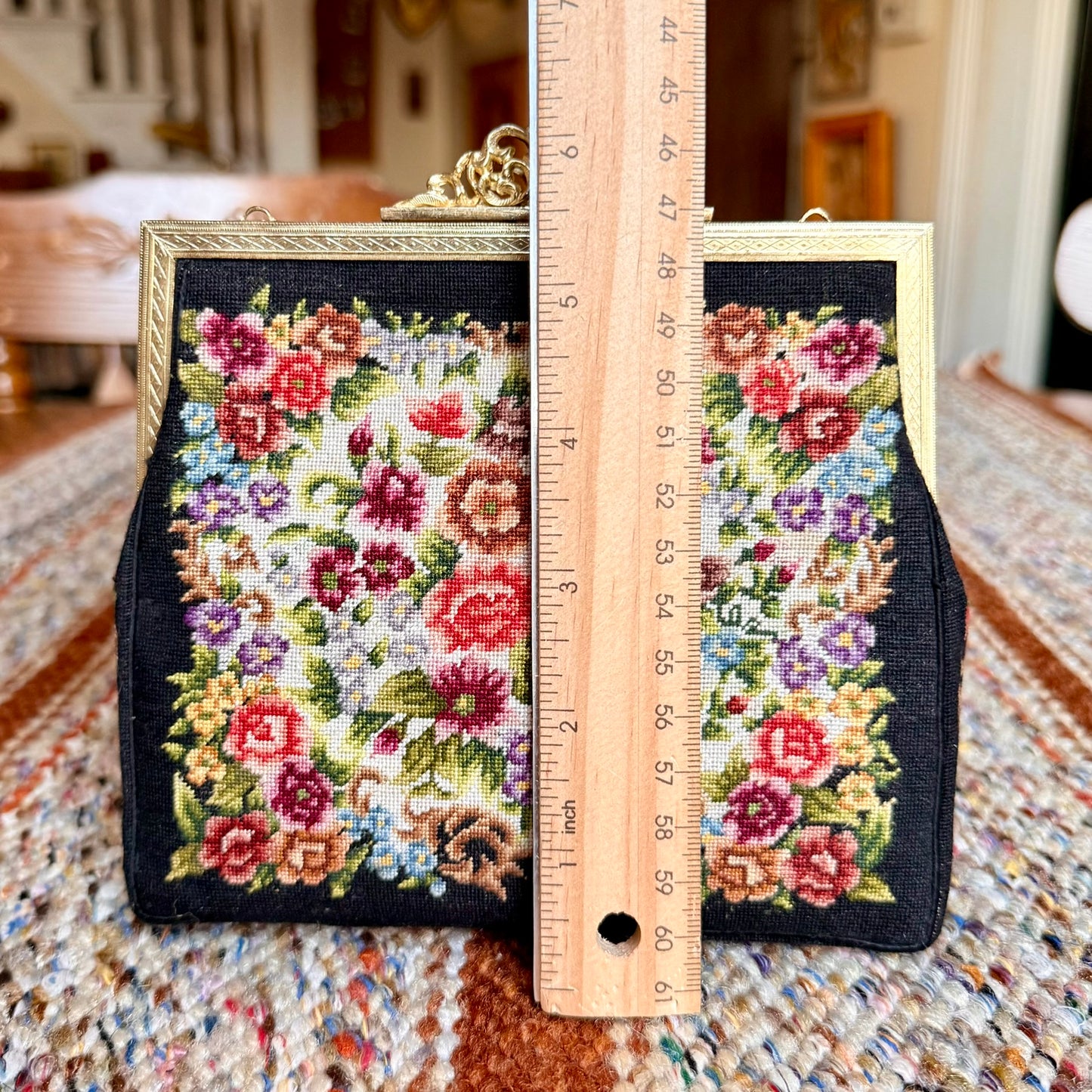 Vintage Petit Point Micro Needlepoint Floral Tapestry Clutch Evening Bag