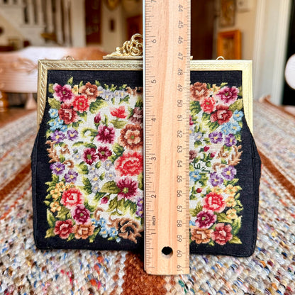 Vintage Petit Point Micro Needlepoint Floral Tapestry Clutch Evening Bag