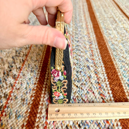 Vintage Petit Point Micro Needlepoint Floral Tapestry Clutch Evening Bag