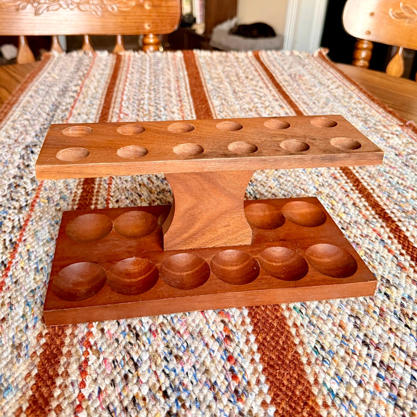 Vintage Solid Wood 12 Slot Pipe Rack Pipe Holder - Perfect for Cigar Clubs!