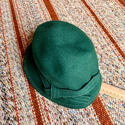 Vintage Wool Felt Cloche Derby Hat with Bow Embellishment