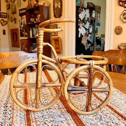 Vintage Bohemian Bamboo Tricycle Wicker Plant Pot Holder