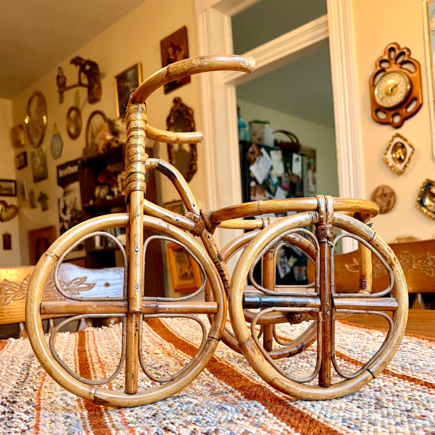 Vintage Bohemian Bamboo Tricycle Wicker Plant Pot Holder
