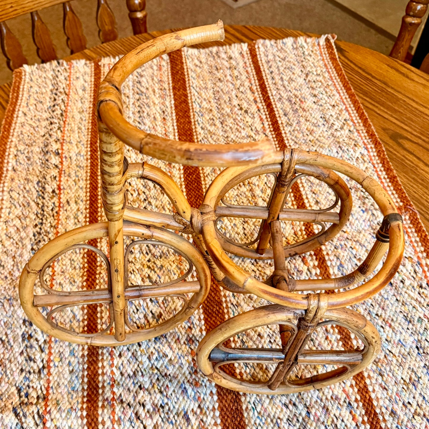 Vintage Bohemian Bamboo Tricycle Wicker Plant Pot Holder