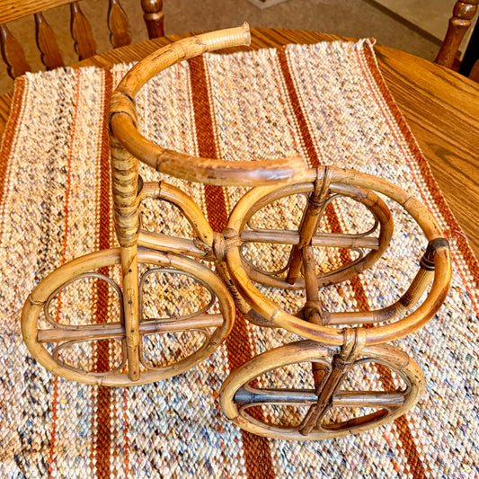 Vintage Bohemian Bamboo Tricycle Wicker Plant Pot Holder