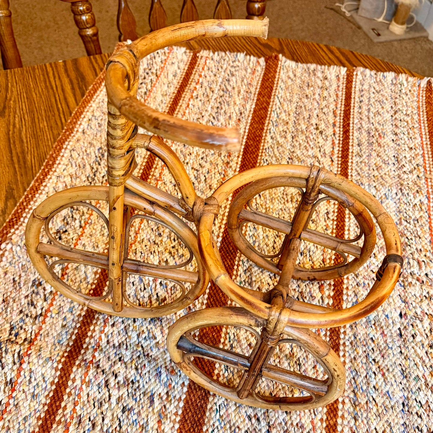 Vintage Bohemian Bamboo Tricycle Wicker Plant Pot Holder