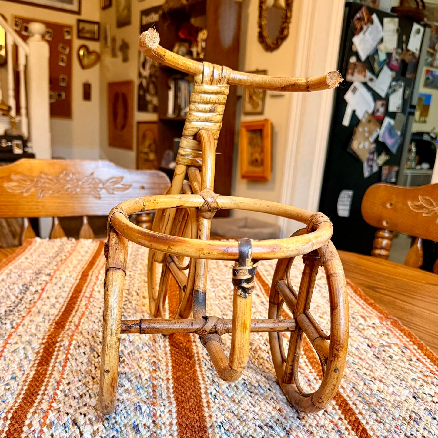 Vintage Bohemian Bamboo Tricycle Wicker Plant Pot Holder