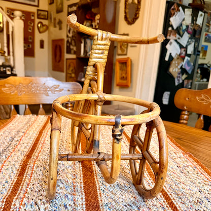 Vintage Bohemian Bamboo Tricycle Wicker Plant Pot Holder