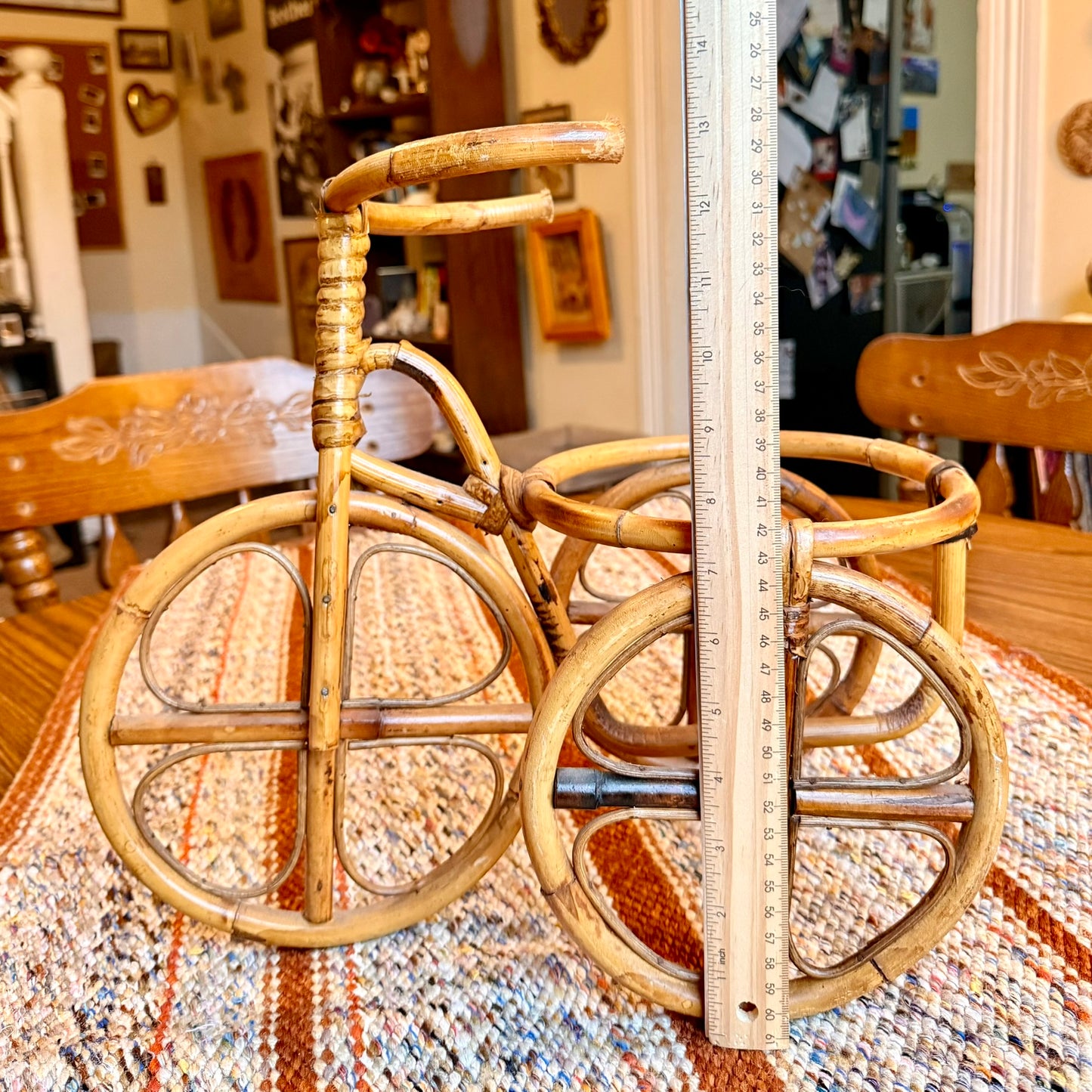 Vintage Bohemian Bamboo Tricycle Wicker Plant Pot Holder