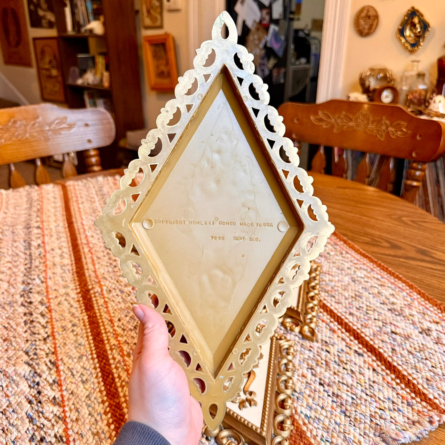 Set of 4 Vintage Hollywood Regency Homco Diamond Floral and Gold Ornate Baroque Wall Plaques