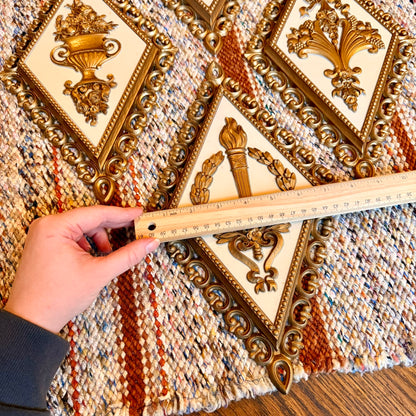 Set of 4 Vintage Hollywood Regency Homco Diamond Floral and Gold Ornate Baroque Wall Plaques