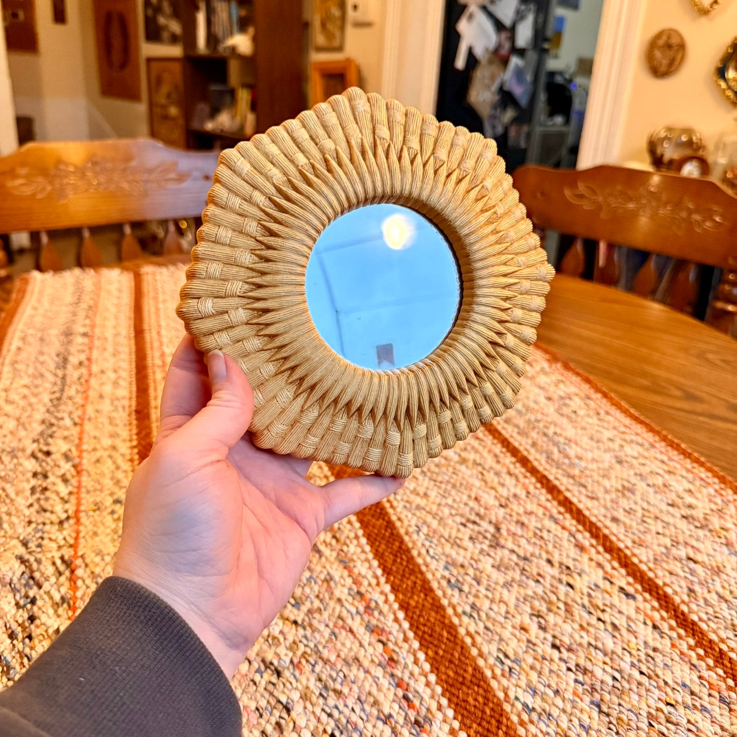 Vintage Mid-Century Modern Homco Faux Bamboo Wicker Style Mirror