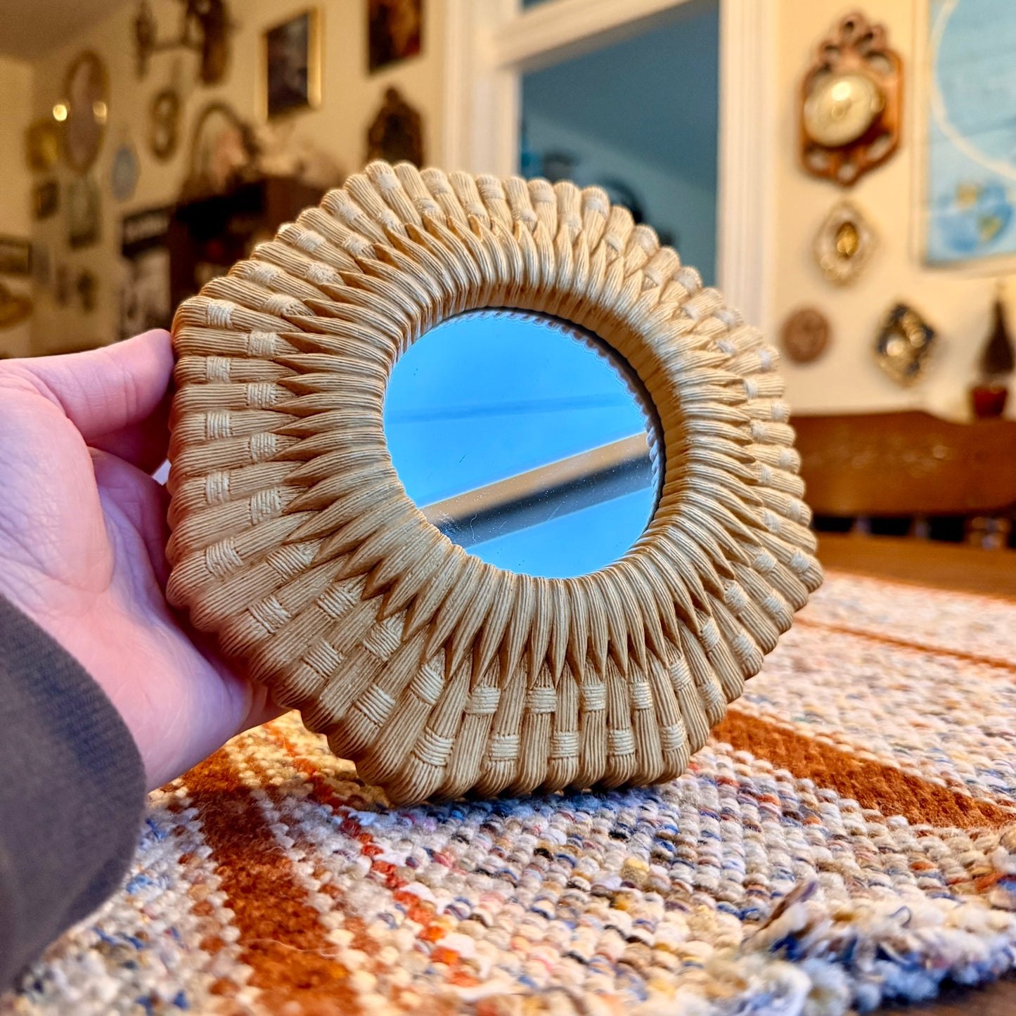 Vintage Mid-Century Modern Homco Faux Bamboo Wicker Style Mirror