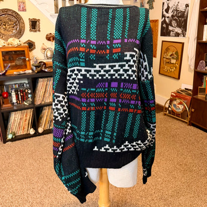 Vintage 80s Geometric Plaid Video Game Style Weeds Grandpa Sweater