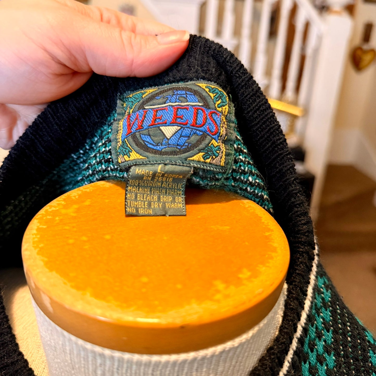 Vintage 80s Geometric Plaid Video Game Style Weeds Grandpa Sweater