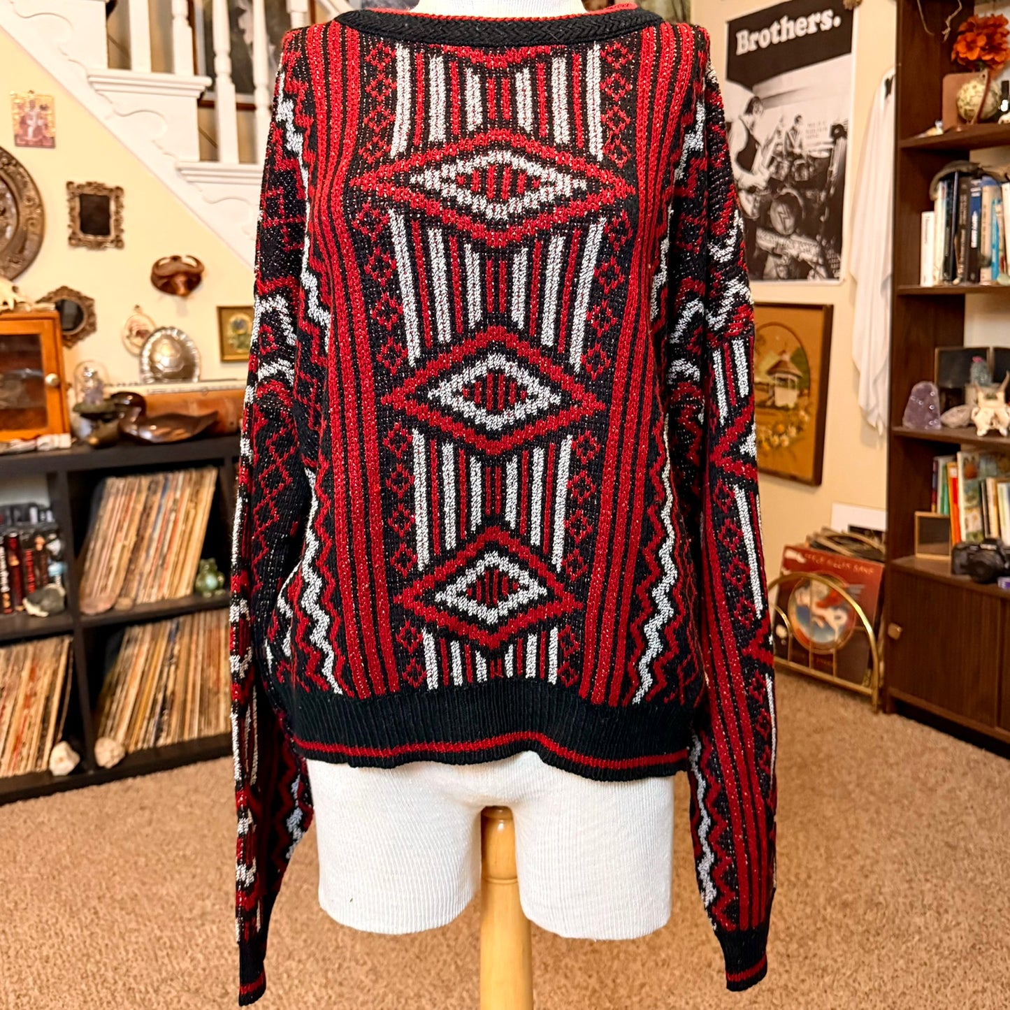 Vintage Robert Bruce Geometric Patterned Grandpa Sweater