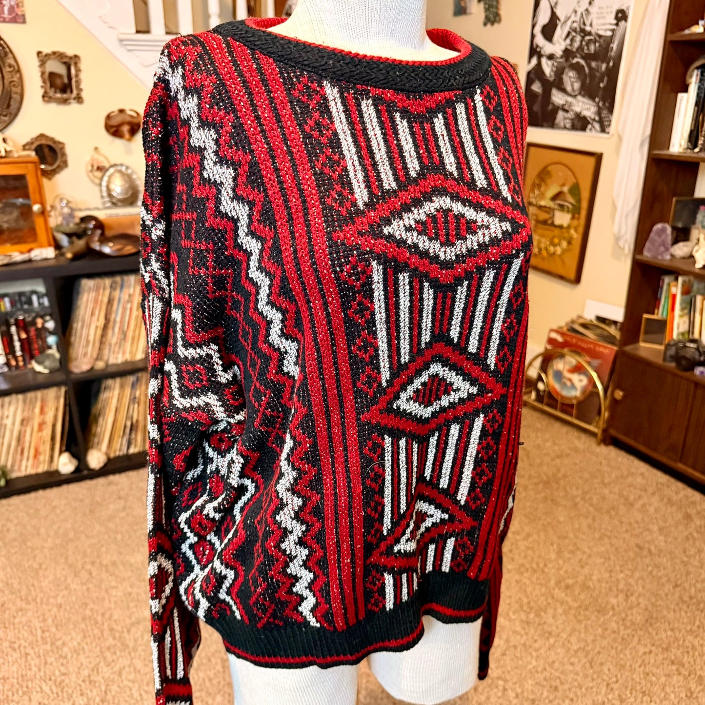 Vintage Robert Bruce Geometric Patterned Grandpa Sweater