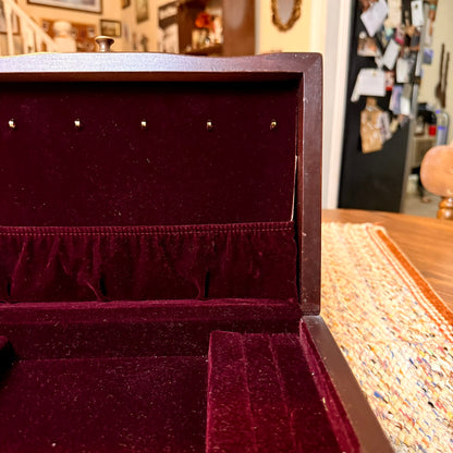 Vintage Reed & Barton "Eureka" Wooden Jewelry Box Mahogany with Velvet Lining