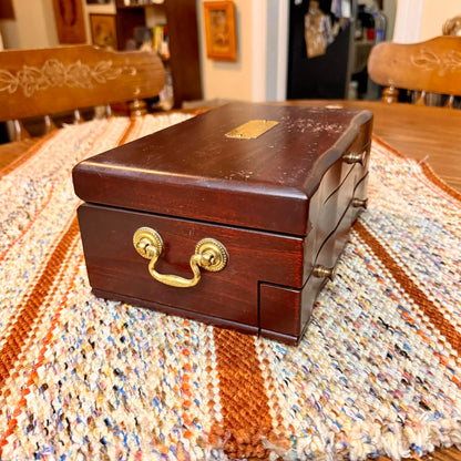 Vintage Reed & Barton "Eureka" Wooden Jewelry Box Mahogany with Velvet Lining