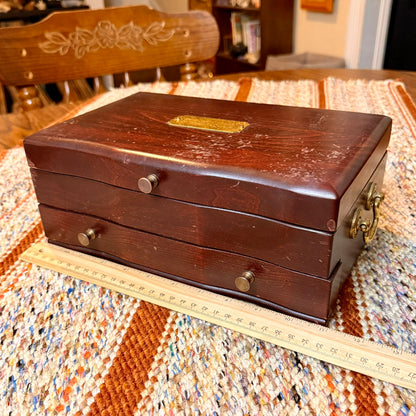 Vintage Reed & Barton "Eureka" Wooden Jewelry Box Mahogany with Velvet Lining
