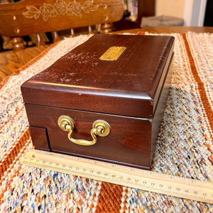 Vintage Reed & Barton "Eureka" Wooden Jewelry Box Mahogany with Velvet Lining