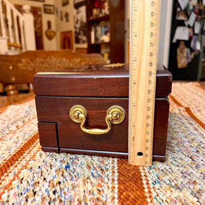 Vintage Reed & Barton "Eureka" Wooden Jewelry Box Mahogany with Velvet Lining