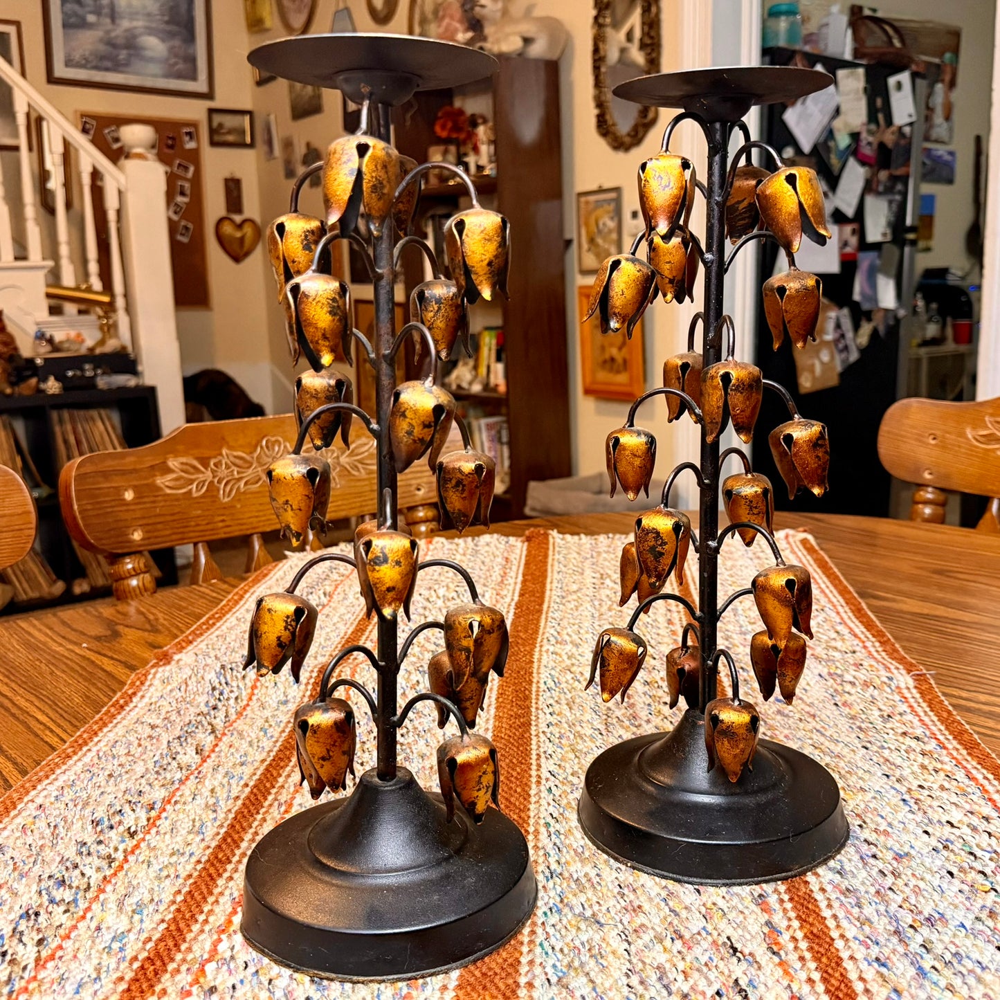 Set of Two Vintage Gilt Lily of The Valley Pillar Candle Holders