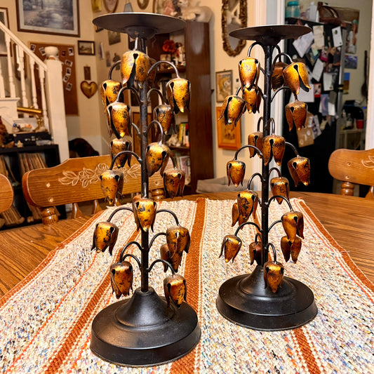 Set of Two Vintage Gilt Lily of The Valley Pillar Candle Holders