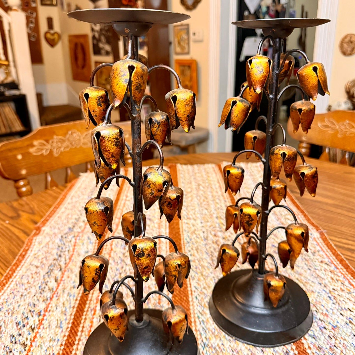 Set of Two Vintage Gilt Lily of The Valley Pillar Candle Holders